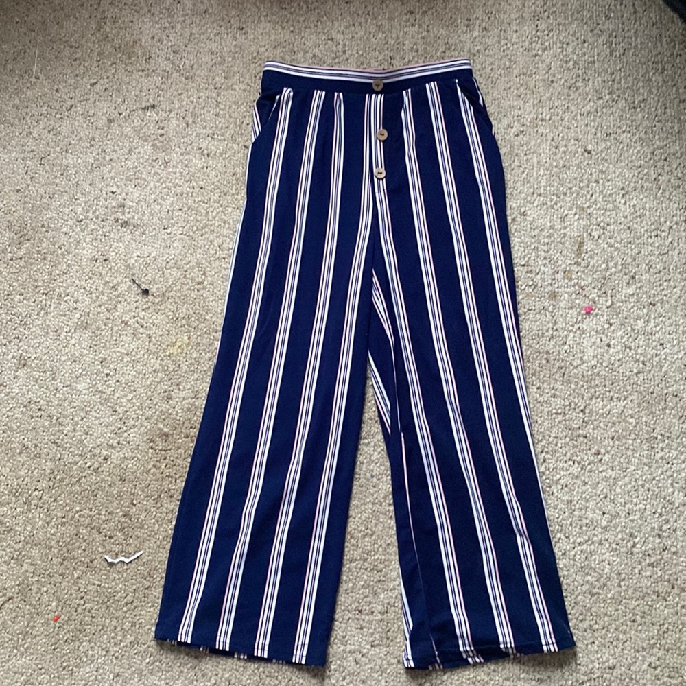 Blue,pink, and white capris